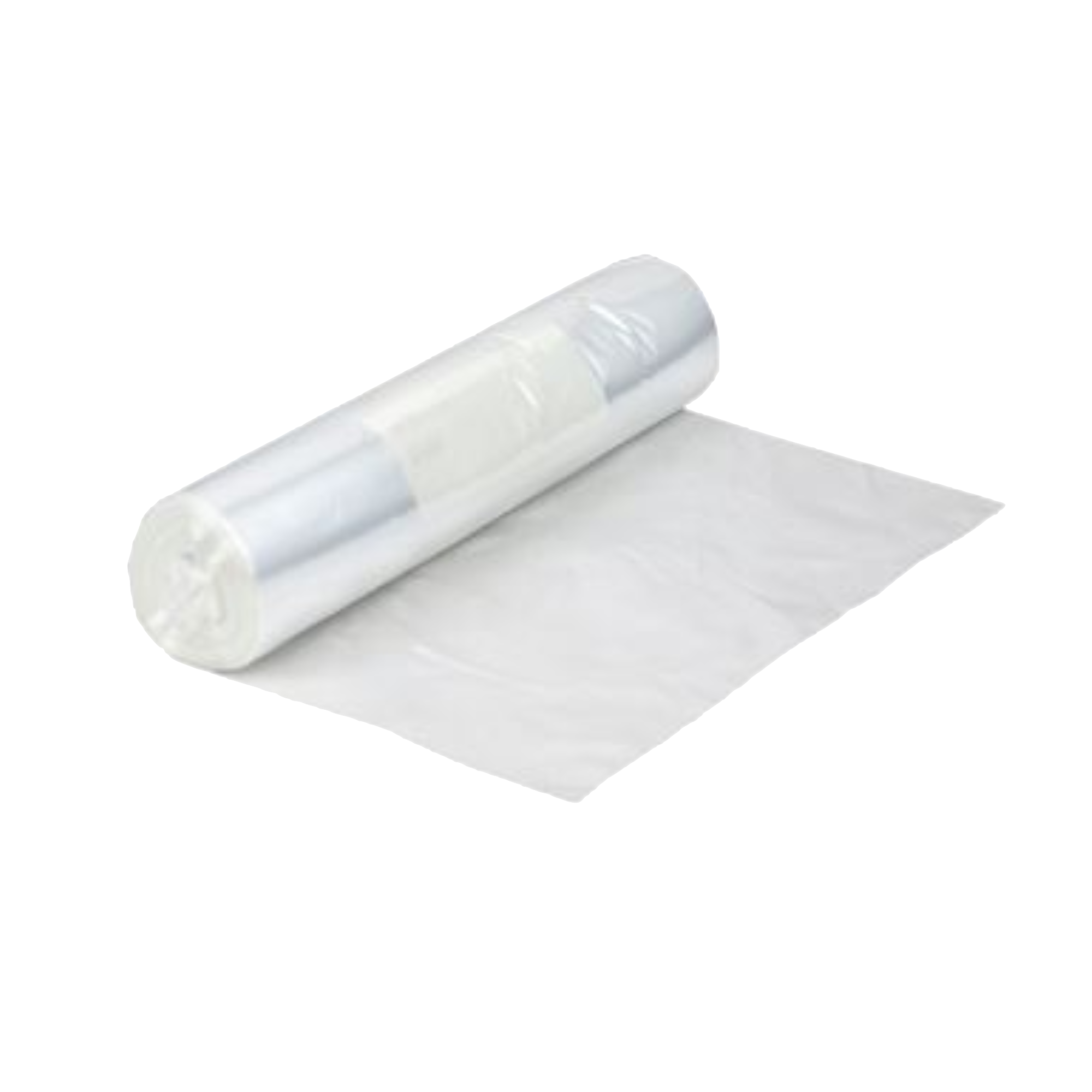 Billede af fryseposer med skrivefelt – 19 liter (35×60 cm), 8 stk pr. rulle, fødevaregodkendt transparent LDPE-poser med skrivefelt til dato og indhold. På billedet vises bundtet som er lidt åbnet.